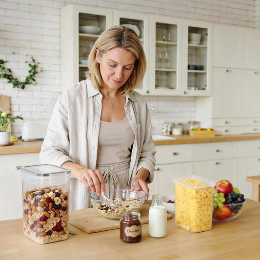 GoMaihe Vorratsdosen 25 Set Aufbewahrungsbox Küche Organizer, Luftdicht Vorratsbehälter Plastik mit Deckel, Vorratsdose für Müsli Mehl Kaffeebohnen Cornflakes Spaghetti Aufbewahrung