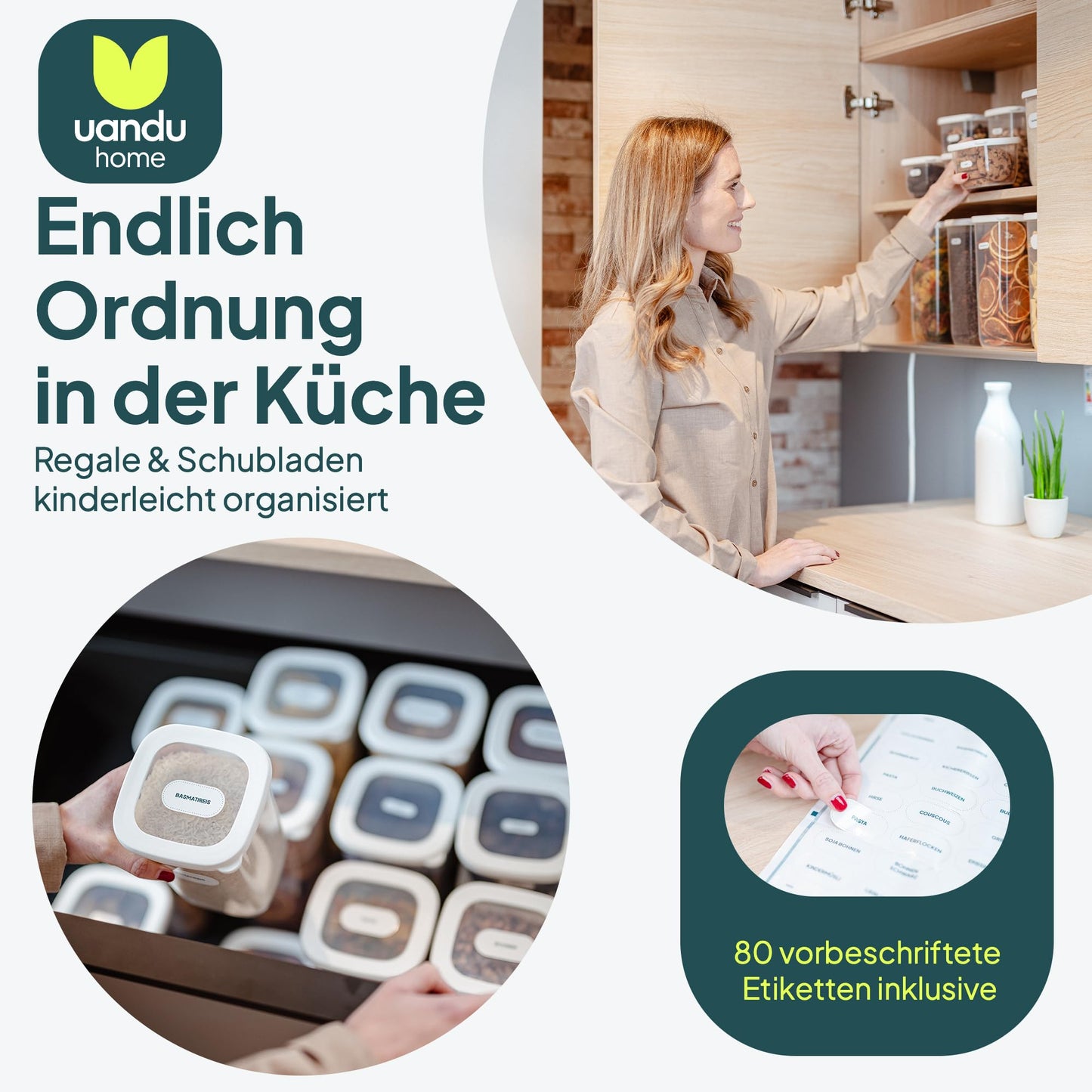 uandu Vorratsdosen mit Deckel luftdicht – 12er Vorratsbehälter Set BPA Frei, Aufbewahrungsdosen Küche für Müsli, Mehl & Zucker, Mit Etiketten