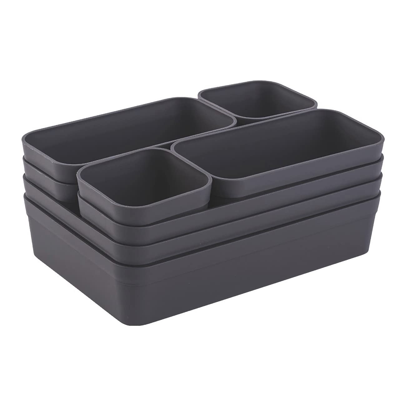 Gariella 1x Schubladen-Organizer Set Aufbewahrungs-Box Einteiler Trenn-System verstellbar Utensilien Stauraum Wohn-Badezimmer Kunststoff anthrazit