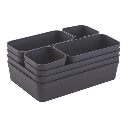 Gariella 1x Schubladen-Organizer Set Aufbewahrungs-Box Einteiler Trenn-System verstellbar Utensilien Stauraum Wohn-Badezimmer Kunststoff anthrazit