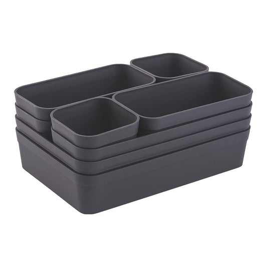 Gariella 1x Schubladen-Organizer Set Aufbewahrungs-Box Einteiler Trenn-System verstellbar Utensilien Stauraum Wohn-Badezimmer Kunststoff anthrazit