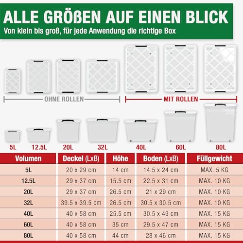ATHLON TOOLS 4x 12.5 L Aufbewahrungsboxen mit Deckel, lebensmittelecht - Verschlussclips - 100% Neumaterial Plastik-Box transparent - Kleiderboxen stapelbar…