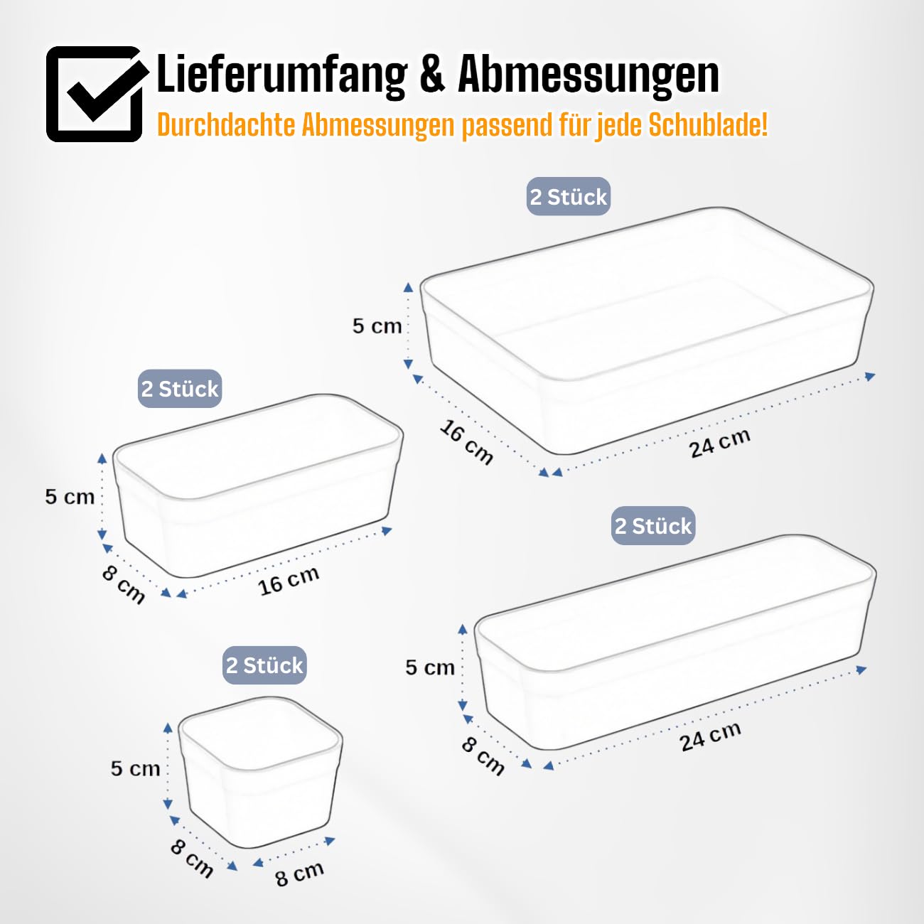 Gariella 1x Schubladen-Organizer Set Aufbewahrungs-Box Einteiler Trenn-System verstellbar Utensilien Stauraum Wohn-Badezimmer Kunststoff anthrazit