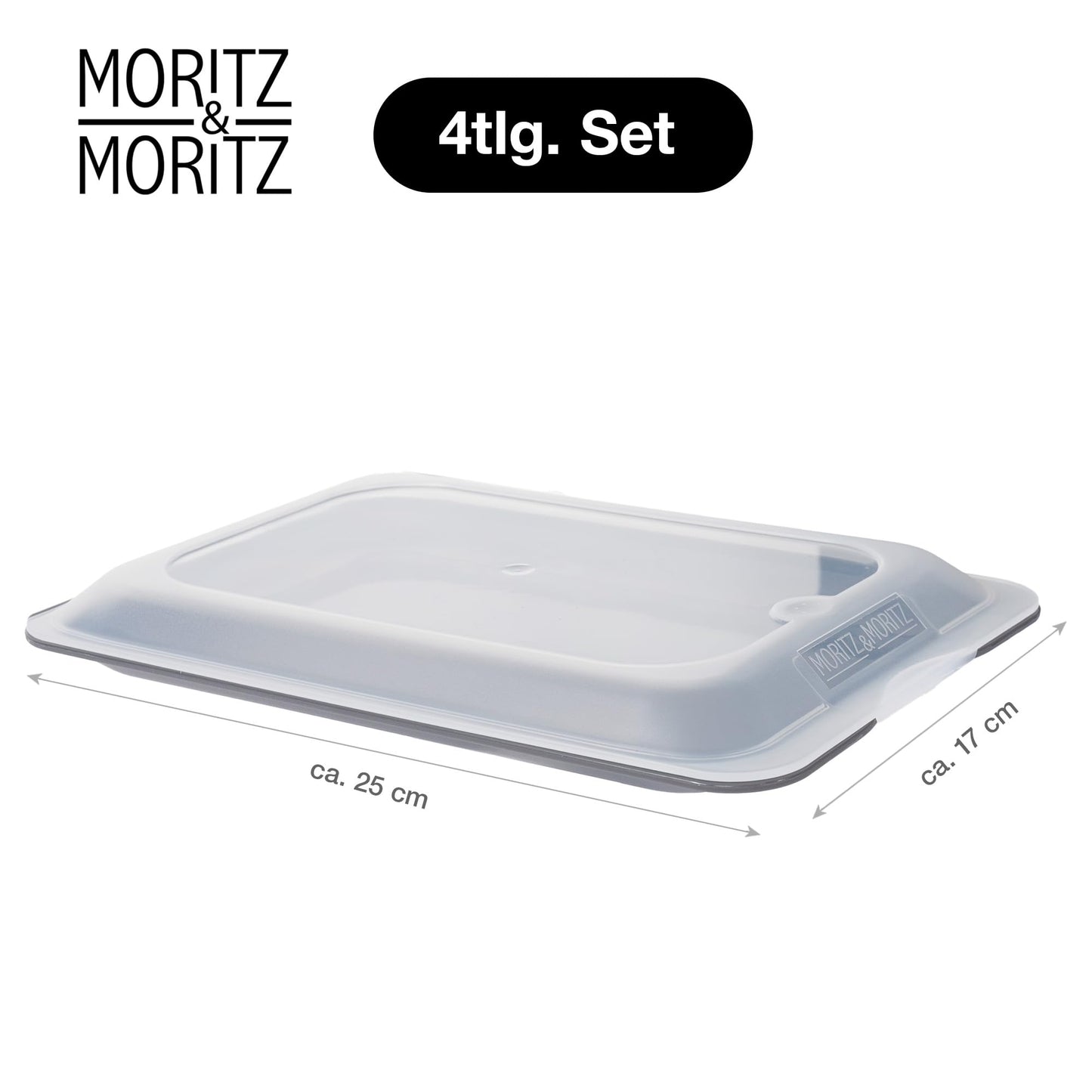 Moritz & Moritz 4er Set Aufschnittbox stapelbar – Frischhaltedosen mit Deckel zur Aufbewahrung von Wurst, Käse, uvm. – inkl. Tafelsticker zum Beschriften