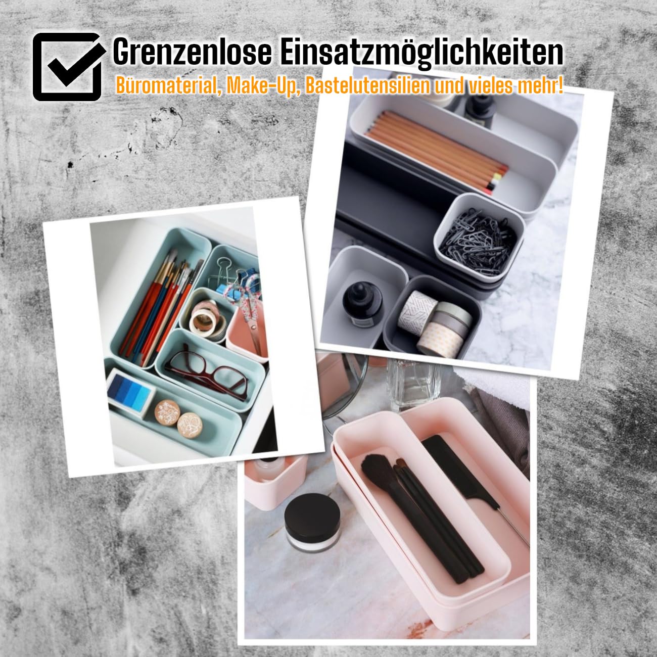 Gariella 1x Schubladen-Organizer Set Aufbewahrungs-Box Einteiler Trenn-System verstellbar Utensilien Stauraum Wohn-Badezimmer Kunststoff anthrazit