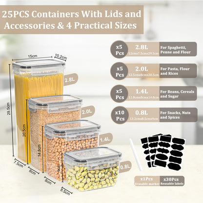 GoMaihe Vorratsdosen 25 Set Aufbewahrungsbox Küche Organizer, Luftdicht Vorratsbehälter Plastik mit Deckel, Vorratsdose für Müsli Mehl Kaffeebohnen Cornflakes Spaghetti Aufbewahrung