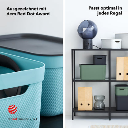 Jive 3er Set Aufbewahrungsbox mit Deckel klein 5 l, Kunststoff (PP recycelt), mit Flechtmuster, dunkelgrau, 3x5l (26,5 x 18,5 x 13,5 cm)