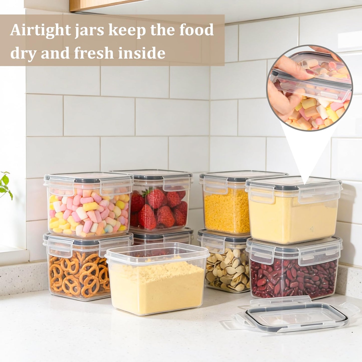 GoMaihe Vorratsdosen mit deckel luftdicht 12er-Set: Aufbewahrungsbox Küche Klein 800ml mit Etiketten | Lebensmittelbehälter für Müsli Zucker und Gewürze | BPA-FREI | Spülmaschinenfest