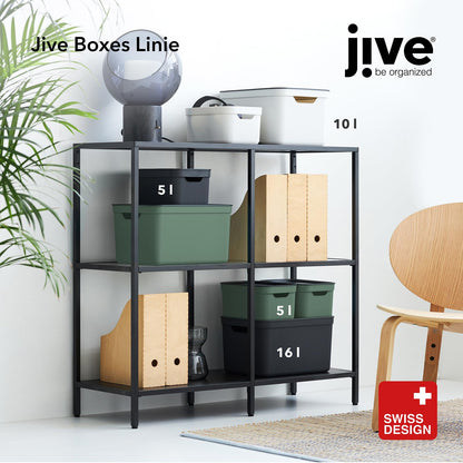 Jive 3er Set Aufbewahrungsbox mit Deckel klein 5 l, Kunststoff (PP recycelt), mit Flechtmuster, dunkelgrau, 3x5l (26,5 x 18,5 x 13,5 cm)