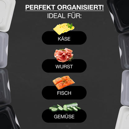 Moritz & Moritz 4er Set Aufschnittbox stapelbar – Frischhaltedosen mit Deckel zur Aufbewahrung von Wurst, Käse, uvm. – inkl. Tafelsticker zum Beschriften
