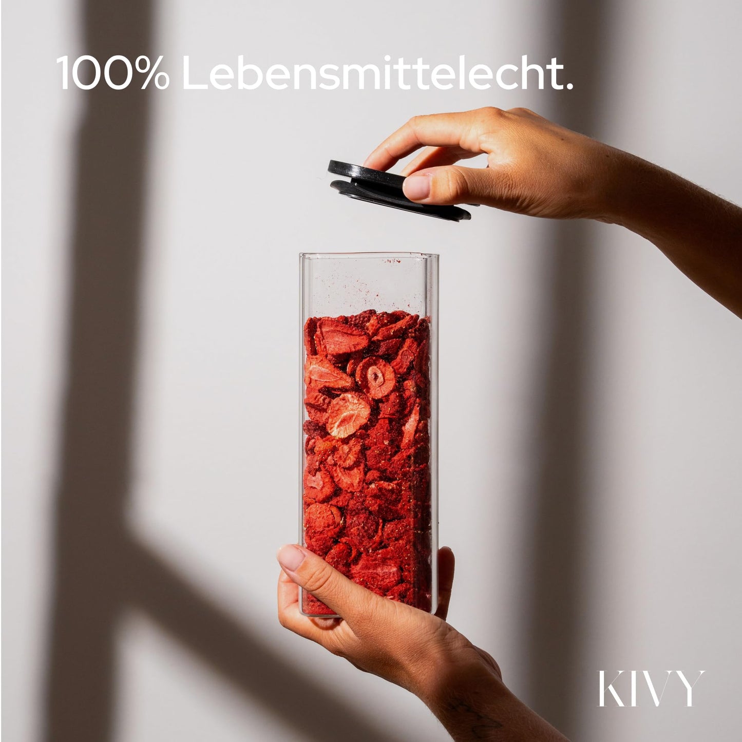 KIVY Vorratsgläser eckig [12er Set] + Etiketten - Stapelbare & Luftdichte Aufbewahrungsgläser mit Deckel - Schwarze Vorratsgläser mit Deckel Luftdicht - Vorratsdosen Glas Aufbewahrung