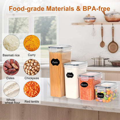 GoMaihe Vorratsdosen mit Deckel Luftdicht: 32er Vorratsbehälter Set für Mehl Zucker Müsli Nudeln | Luftdicht Aufbewahrungsbox Küche für Lebensmittel Mit Stift & Etikett | BPA-frei