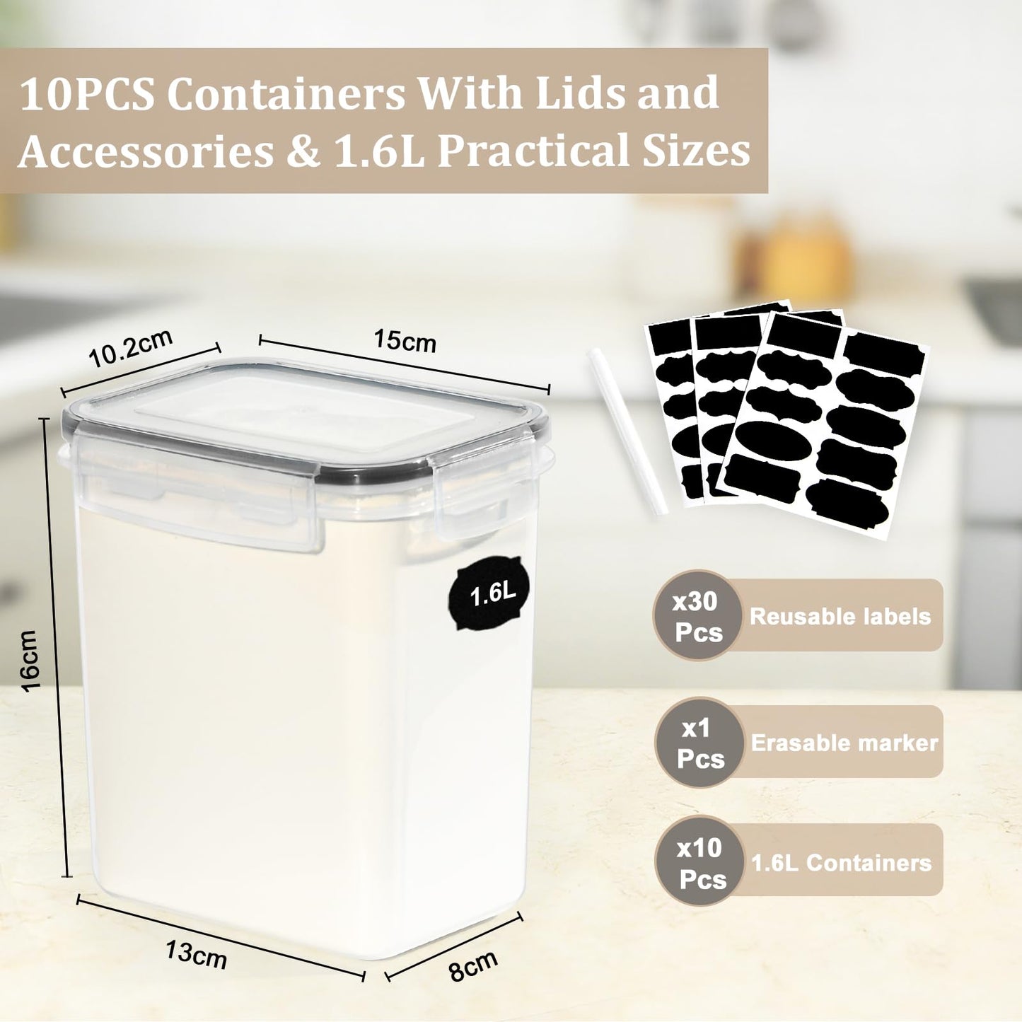 GoMaihe 1.6L Vorratsdosen 10 Set, Aufbewahrungsbox Küche Luftdicht Behälter aus Plastik Mit Deckel, Vorratsbehälter zur Aufbewahrung von Nudeln, Müsli, Reis, Mehl, und für futter Haustiere, MEHRWEG