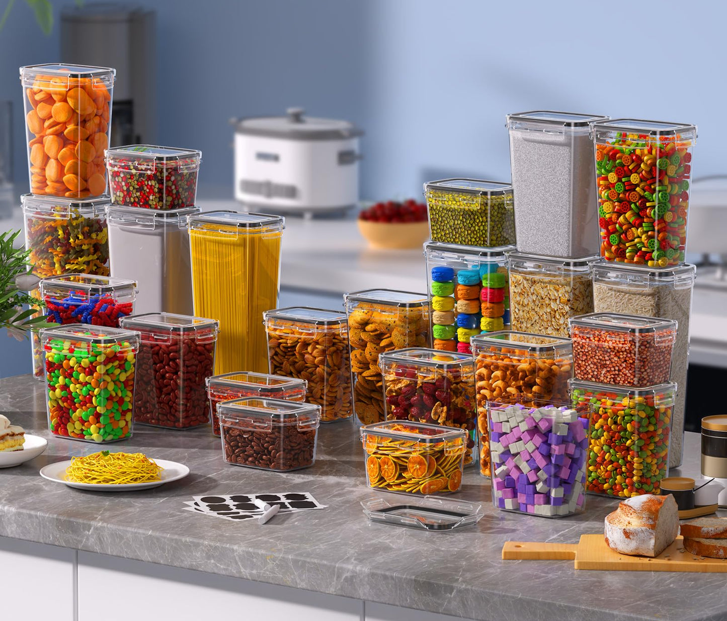 KEMETHY Vorratsdosen mit Deckel Luftdicht, Set mit 24 Luftdichte Vorratsbehälter, Aufbewahrungsboxen mit Deckel Küche für Mehl, Zucker, Körner, Mit Schreibstift und Etikett