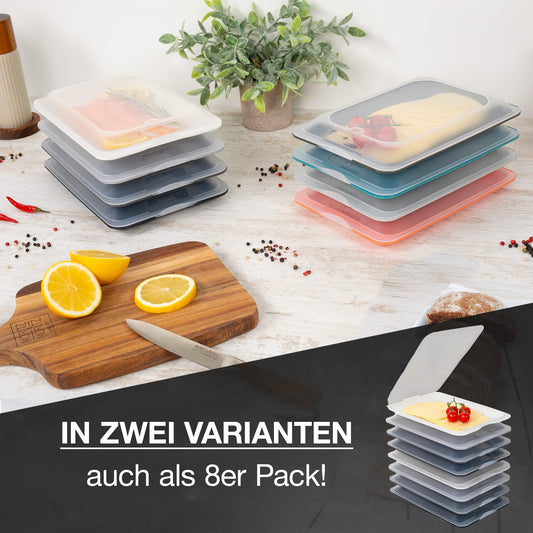 Moritz & Moritz 4er Set Aufschnittbox stapelbar – Frischhaltedosen mit Deckel zur Aufbewahrung von Wurst, Käse, uvm. – inkl. Tafelsticker zum Beschriften
