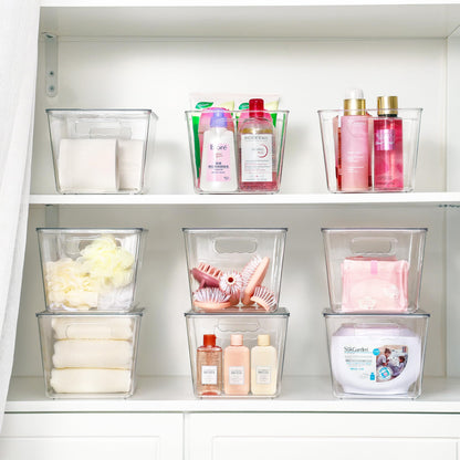 Vtopmart 6 Stück Aufbewahrungsboxen mit Deckel, stapelbare Kunststoffboxen zur küche aufbewahrung & organisation, perfekt für Bad, Schrank, Küche, Kühlschrank, Schrankorganisation（L）