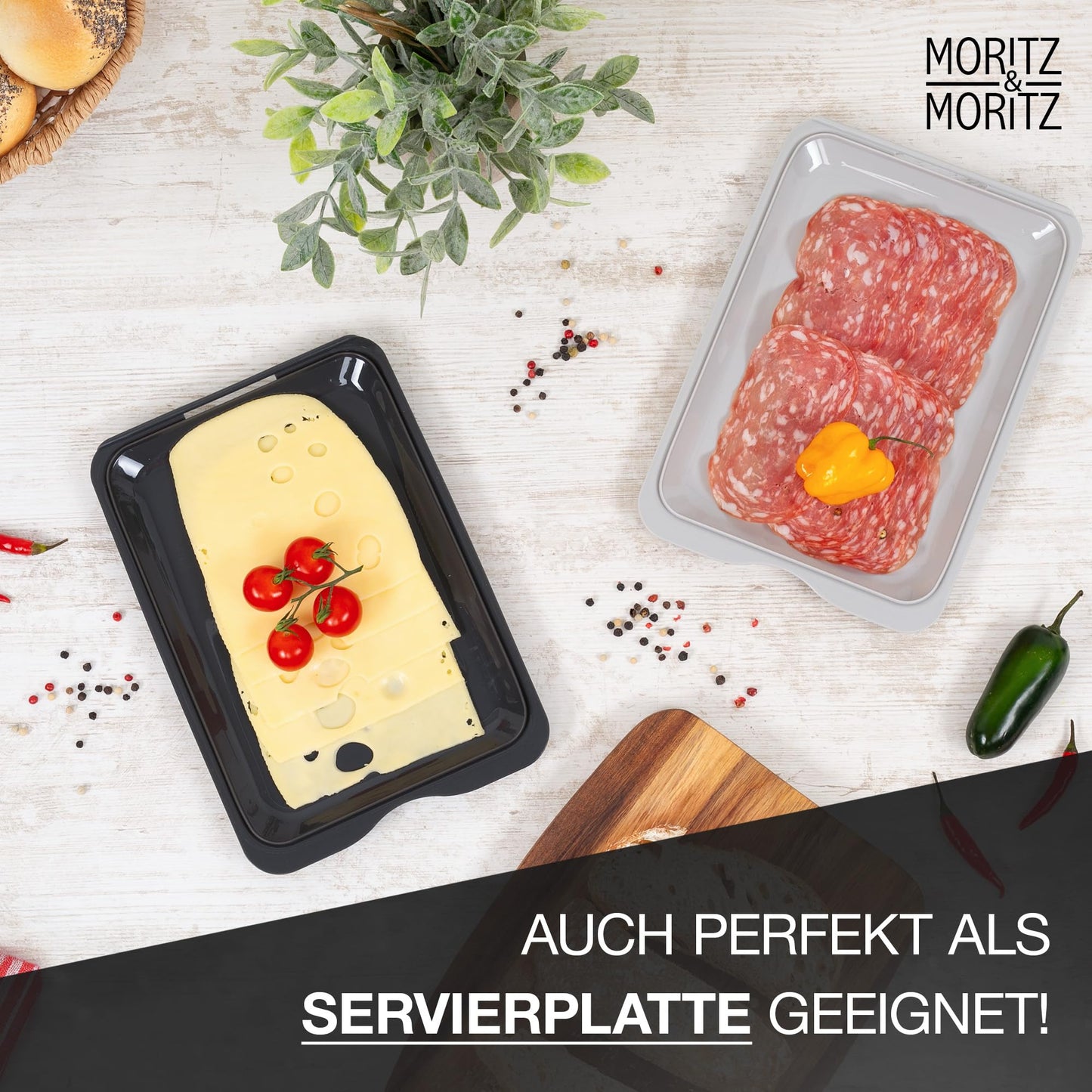 Moritz & Moritz 4er Set Aufschnittbox stapelbar – Frischhaltedosen mit Deckel zur Aufbewahrung von Wurst, Käse, uvm. – inkl. Tafelsticker zum Beschriften
