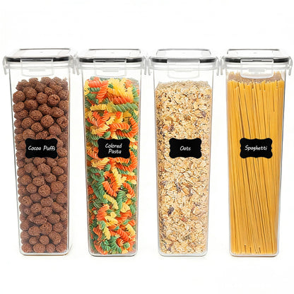 Vtopmart 2.8L Vorratsdosen Set, Müsli Schüttdose & Frischhaltedosen, BPA frei Kunststoff luftdicht,Trockenfutterbehälter, Satz mit 4, 24 Etiketten für Getreide, Mehl, Zucker usw (Schwarz)