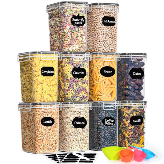 GoMaihe 1.6L Vorratsdosen 10 Set, Aufbewahrungsbox Küche Luftdicht Behälter aus Plastik Mit Deckel, Vorratsbehälter zur Aufbewahrung von Nudeln, Müsli, Reis, Mehl, und für futter Haustiere, MEHRWEG