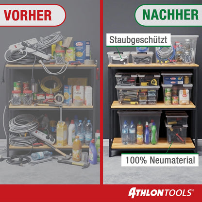 ATHLON TOOLS 4x 12.5 L Aufbewahrungsboxen mit Deckel, lebensmittelecht - Verschlussclips - 100% Neumaterial Plastik-Box transparent - Kleiderboxen stapelbar…