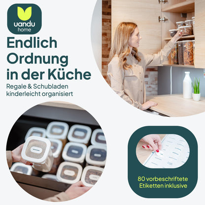 uandu Vorratsdosen mit Deckel luftdicht – 12er Vorratsbehälter Set BPA Frei, Aufbewahrungsdosen Küche für Müsli, Mehl & Zucker, Mit Etiketten