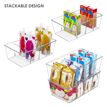 Vtopmart 4er Kühlschrank Organizer mit 4 Fächern, BPA-Freie Küche Stapelbarer Lebensmittel aufbewahrungsbox für Teebeutel,Snacks,Gewürze