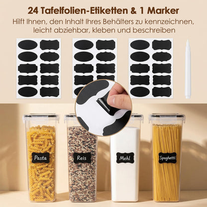Vtopmart 2.8L Vorratsdosen Set, Müsli Schüttdose & Frischhaltedosen, BPA frei Kunststoff luftdicht,Trockenfutterbehälter, Satz mit 4, 24 Etiketten für Getreide, Mehl, Zucker usw (Schwarz)