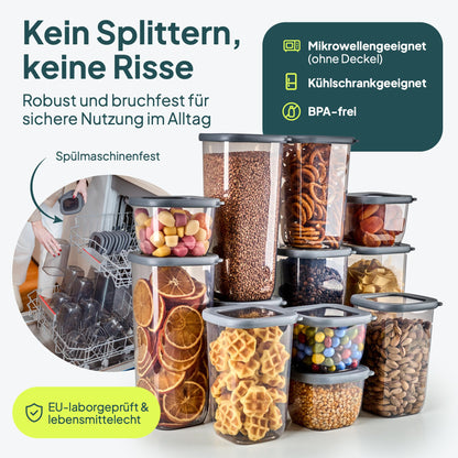 uandu Vorratsdosen mit Deckel luftdicht – 12er Vorratsbehälter Set BPA Frei, Aufbewahrungsdosen Küche für Müsli, Mehl & Zucker, Mit Etiketten