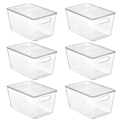 Vtopmart 6 Stück Aufbewahrungsboxen mit Deckel, stapelbare Kunststoffboxen zur küche aufbewahrung & organisation, perfekt für Bad, Schrank, Küche, Kühlschrank, Schrankorganisation（L）