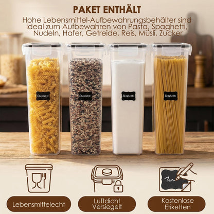 Vtopmart 2.8L Vorratsdosen Set, Müsli Schüttdose & Frischhaltedosen, BPA frei Kunststoff luftdicht,Trockenfutterbehälter, Satz mit 4, 24 Etiketten für Getreide, Mehl, Zucker usw (Schwarz)