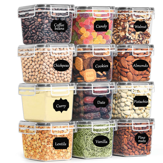 GoMaihe Vorratsdosen mit deckel luftdicht 12er-Set: Aufbewahrungsbox Küche Klein 800ml mit Etiketten | Lebensmittelbehälter für Müsli Zucker und Gewürze | BPA-FREI | Spülmaschinenfest