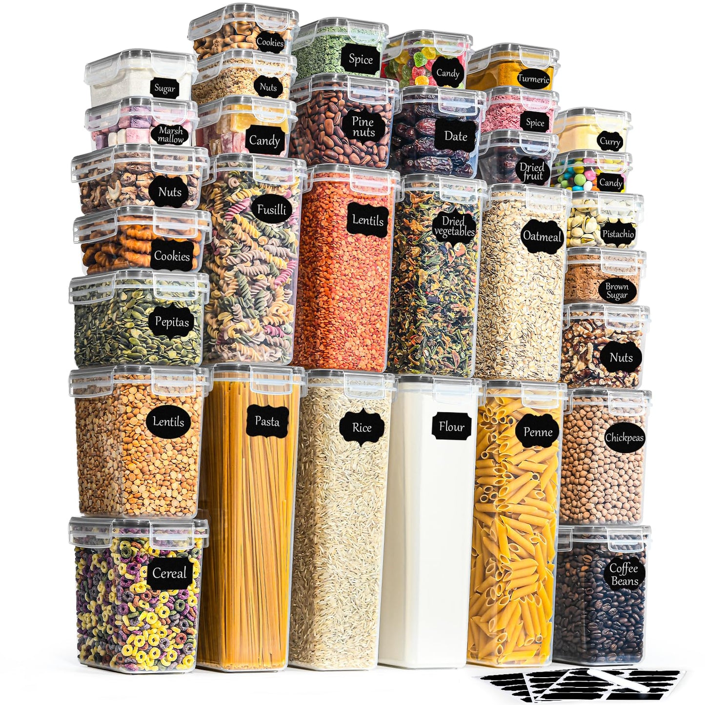 GoMaihe Vorratsdosen mit Deckel Luftdicht: 32er Vorratsbehälter Set für Mehl Zucker Müsli Nudeln | Luftdicht Aufbewahrungsbox Küche für Lebensmittel Mit Stift & Etikett | BPA-frei