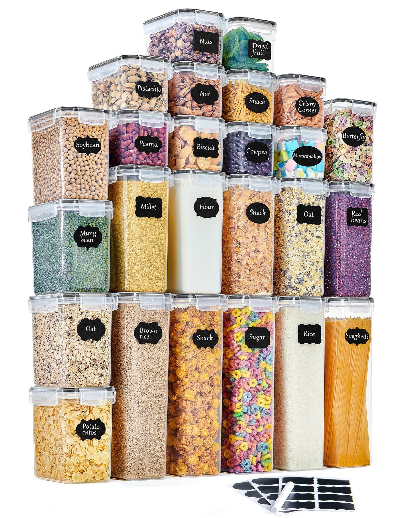 GoMaihe Vorratsdosen 25 Set Aufbewahrungsbox Küche Organizer, Luftdicht Vorratsbehälter Plastik mit Deckel, Vorratsdose für Müsli Mehl Kaffeebohnen Cornflakes Spaghetti Aufbewahrung